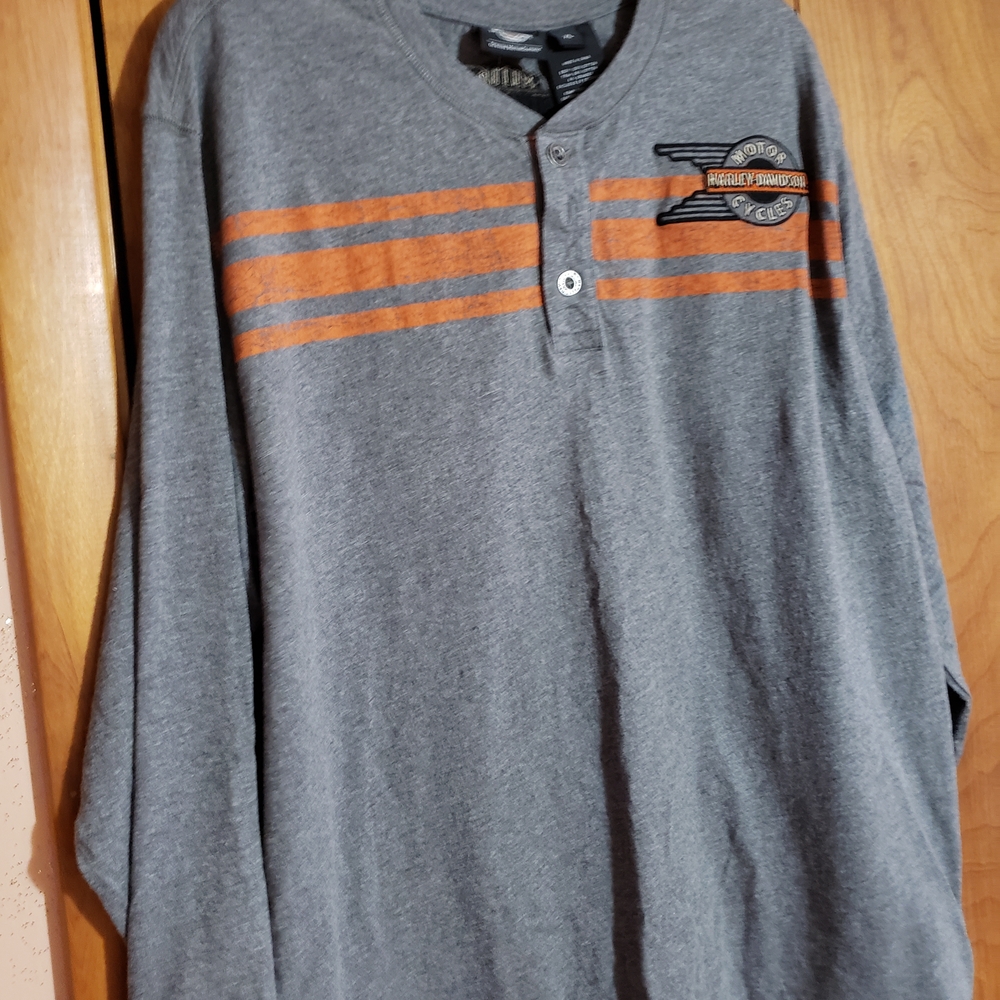 Harley-Davidson Gray and Orange Long Sleeve Tee